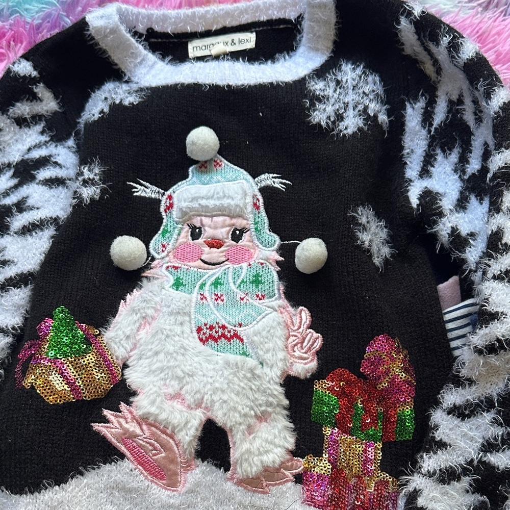 Festive Black and White Sweater with Yeti Design size 6x